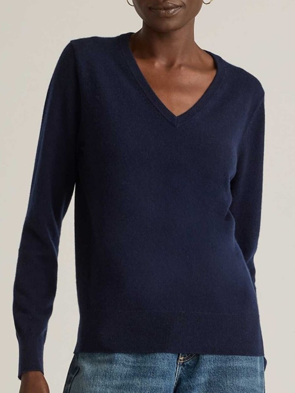 Quince Cashmere Blend Vneck Navy Blue Lightweight Sweater
